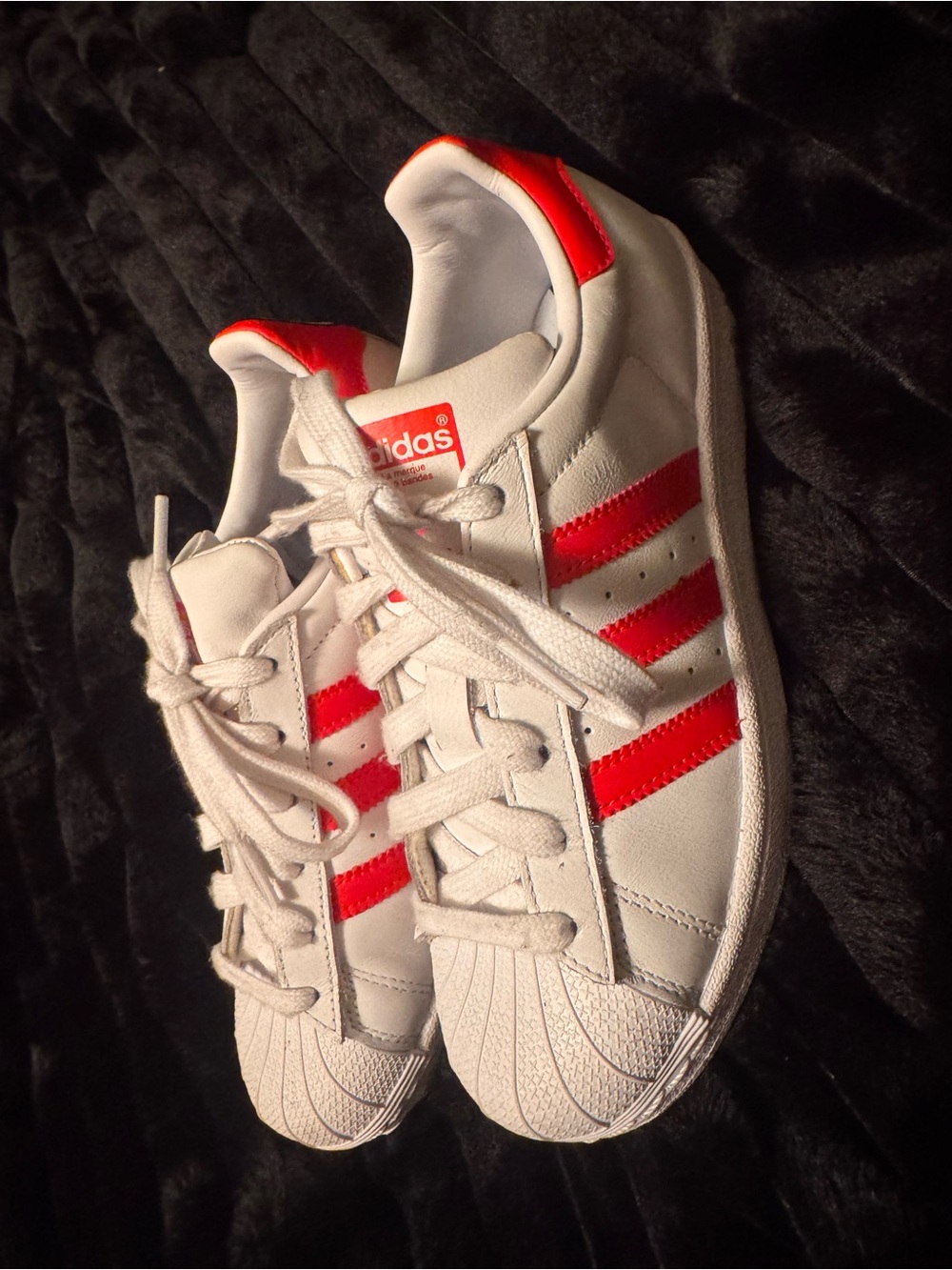 adidas Womens White Sneakers with Red Stripes